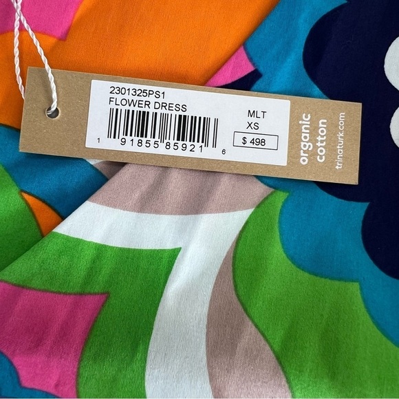 Trina Turk Midi Dress Womens XS Flower Power Retro Flowy Bell Sleeve B19 - Picture 8 of 9